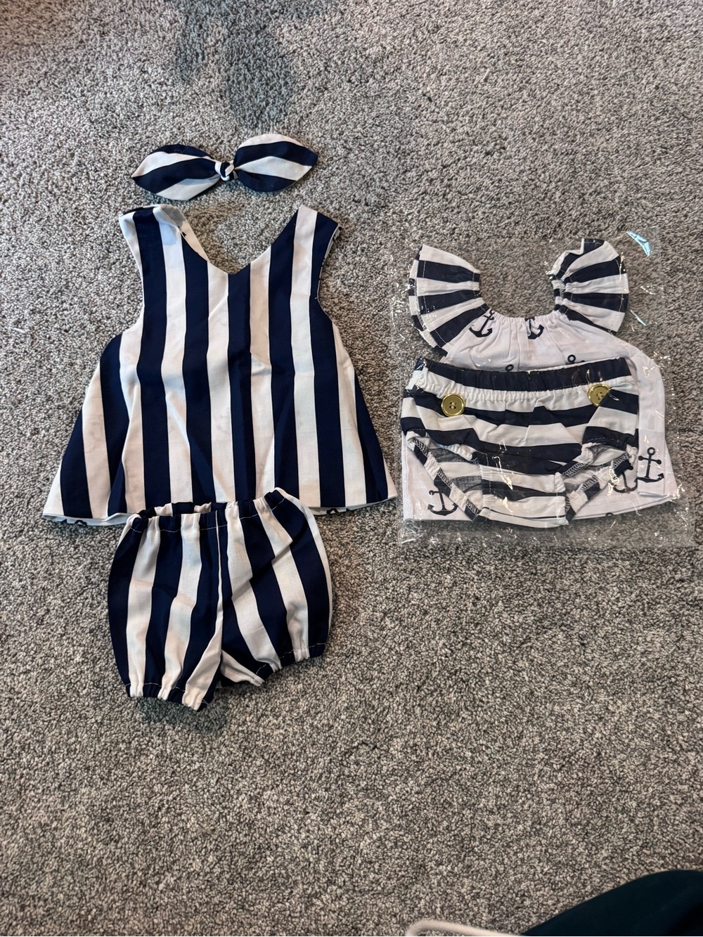 Navy and White Striped Toddler Set with Headband